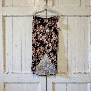 Faux Floral Black Pink Wrap High Low Women's Skirt Size 1X NWT